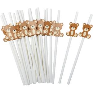 100 Pcs Bear Paper Straws Little Cutie Snowflake Disposable Drinking Paper Straws for Little Cutie Baby Shower Decorations Supplies Birthday Party Decorations, 0.24 x 7.76 Inch(Bear)