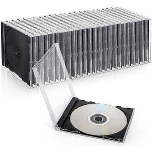 25 Pieces Clear CD Jewel Cases, 10.4 mm Standard Single CD DVD Storage Case with Assembled Black Tray, Plastic Discs Protective Covers for CD Collection Organization