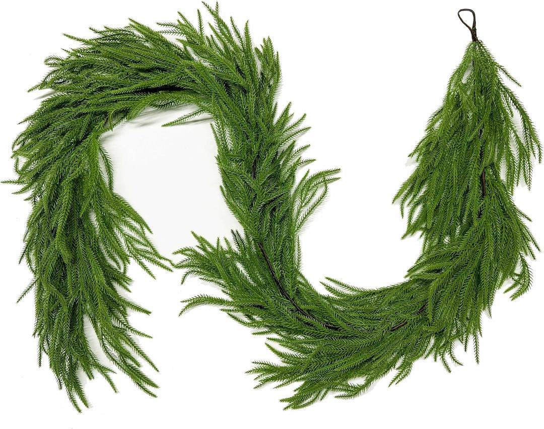 9FT Christmas Garlands Norfolk Pine Garland Real Touch Artificial Faux Greenery Garland for Holiday Indoor Outdoor Decor