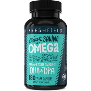 Freshfield Omega 3, DHA Supplements, Algae Oil, Vegan Omega, Ocean Saving Fish Oil Replacement, Sustainably Sourced, Highest Levels of DHA per Capsule, w/DPA (180 Count (Pack of 1))