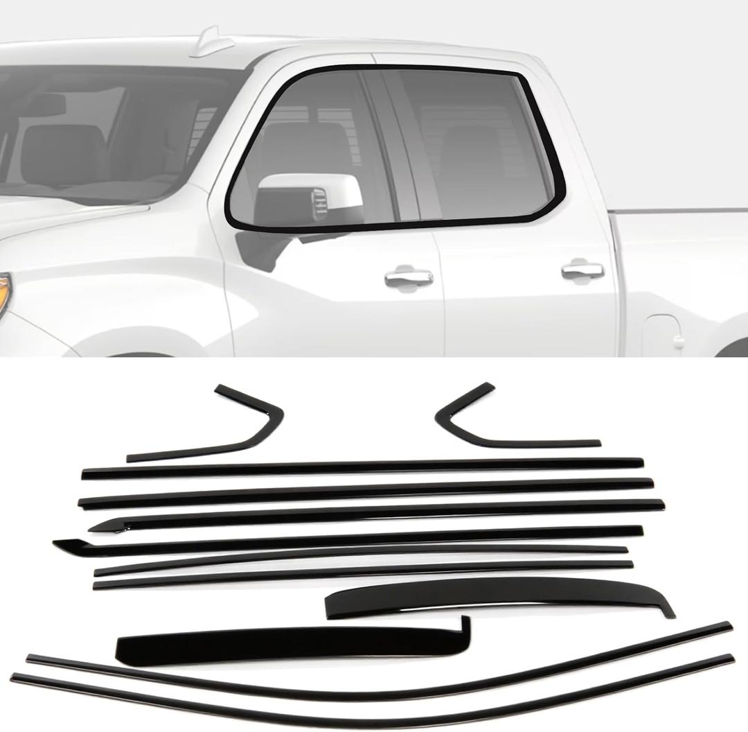 Stainless Steel Window Trim Chrome Delete for Silverado Sierra 1500 Crew Cab 2019-2026 Black Window Trim Blackout Kit