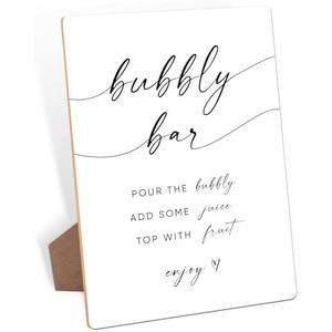 Modern Bubbly Bar Sign for Tabletop, Wedding Decor, 8"x11" Wedding Wooden Sign with Stand, Bridal Shower Welcome Sign, Party Decor Supplies for Wedding Reception, Event Party-1 Modern Bubbly Bar Sign for Tabletop, Wedding Decor, 8"x11" Wedding Wooden Sign with Stand, Bridal Shower Welcome Sign, Party Decor Supplies for Wedding Reception, Event Party-1