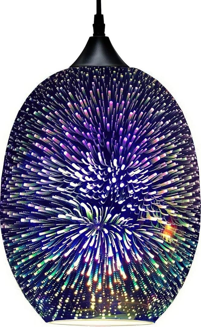 Modern 3D Fireworks Pendant Light Colorful Pendant Lights Colorful Glass Fireworks Art Pendant Light Unique Fixture for Kitchen Island Restaurant Living Room Bedroom (Dia8.6 x H12.6, Bulb Incl.)