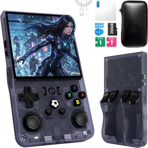 R36MAX Handheld Game Console, 40000+ Games Retro Gaming Console, 256GB TF Card Mini Retro Video Console, 4000mAh Rechargeable 4.0" IPS HD Screen Portable Pocket Arcade (Transparent Grey)