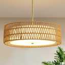 Rattan Chandelier Chandeliers for Dining Room, Boho Chandelier with Fabric Shade, Coastal Hand Woven Pendant Light Fixture for Kitchen Island Entryway Foyer Living Room Bedroom UL Listed