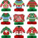 9 Pieces Christmas Ugly Sweater Party Decorations Ugly Sweater Party 3D Tables Topper Xmas Table Honeycomb Centerpieces Ugly Sweater Christmas Ugly Cutouts Centerpieces for Winter Holiday Supplies