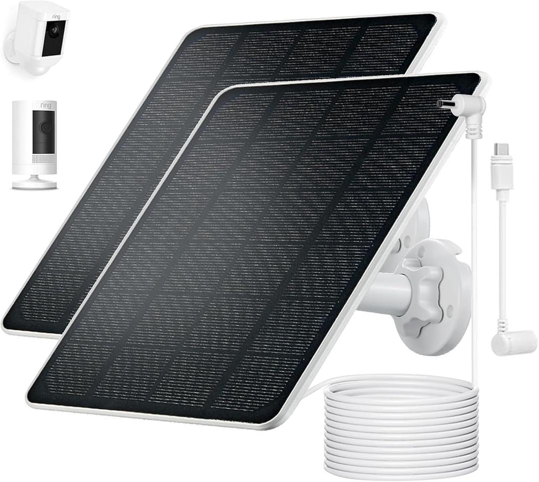 Ring Camera Solar Panel Charger, Compatible with Stick Up Camera, Stick Up Cam Pro, Spotlight Camera Plus/Pro, 5W5V, Weatherproof, 3M/9.8FT Cable (2Pack)
