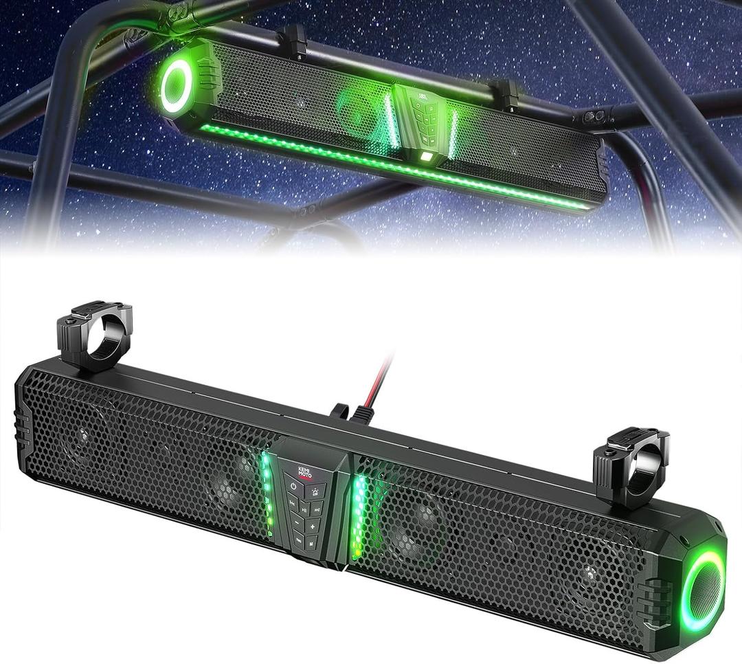 KEMIMOTO Midnight 80 32-inch UTV Sound Bar IP66 Waterproof Music Sync Multicolor Light Wireless Soundbar for UTV Golf Cart Marine Boat w/1''-2'' Roll Bar (Black)