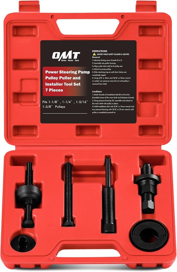Orion Motor Tech Power Steering Pump Pulley Puller Installer Tool Set, Pump Pulley Remover Installer Tools Compatible with Ford, GM, and Chrysler