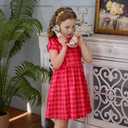 Little Bitty Girls Gingham Dress Sleeveless Checkered Peter Pan Collar Swing Kids Plaid Summer Sundress Party 2-7 Years (Red)