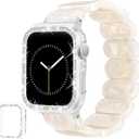 Stretchy Tortoise Resin Bracelet & Case Compatible with Apple Watch Band 40mm 38mm 41mm 42mm 44mm 45mm Women, Cute Lightweight Straps Fashion Elastic Wristbands for iWatch Series 9 8 7 6 5 4 3 2 1 SE