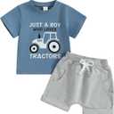 Baby Boy Cute Letter Short Sleeve Shirt Top Elastic Waist Shorts Toddler Summer Outfits (Blue Just A Boy Who Loves Tractors, 6-12 Months)