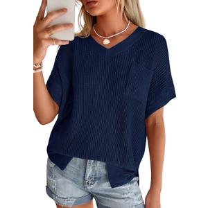 PRETTYGARDEN Women's 2026 Spring Short Sleeve Sweaters Lightweight V Neck Casual Going Out Summer Tops Beach Vacation Clothes (S)