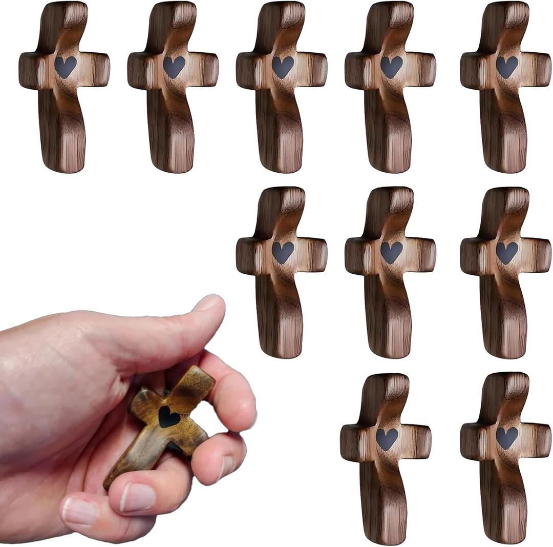 KyooteLfv Wooden Cross Fidget - Cross My Heart, Walnut Pocket Crosses for Anxiety Relief & Prayer, Encouragement Christian Gift for Adults/Kids (10 PCS)