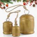 3 Pcs Harmony Cow Bells Vintage Christmas Gold Bells, Decorative Large Rustic Hanging Bell Ornaments for Christmas Mantel Garlands Table Centerpiece Set of 3 (3)