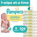 Pampers Sensitive Baby Wipes, Clinically Proven, Fragrance Free, Unscented, Water Based, Hypoallergenic, Multi-Use, Hand Wipes 504 Wipes Total (6X Flip-Top Packs)