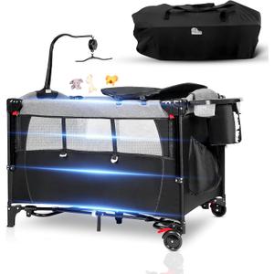 5 in 1 Baby Bassinet - Portable Crib, Bedside Sleeper, Diaper Changer, Playard & Travel Pack and Play Newborn to Toddler Carry Bag + Safety Strap Included