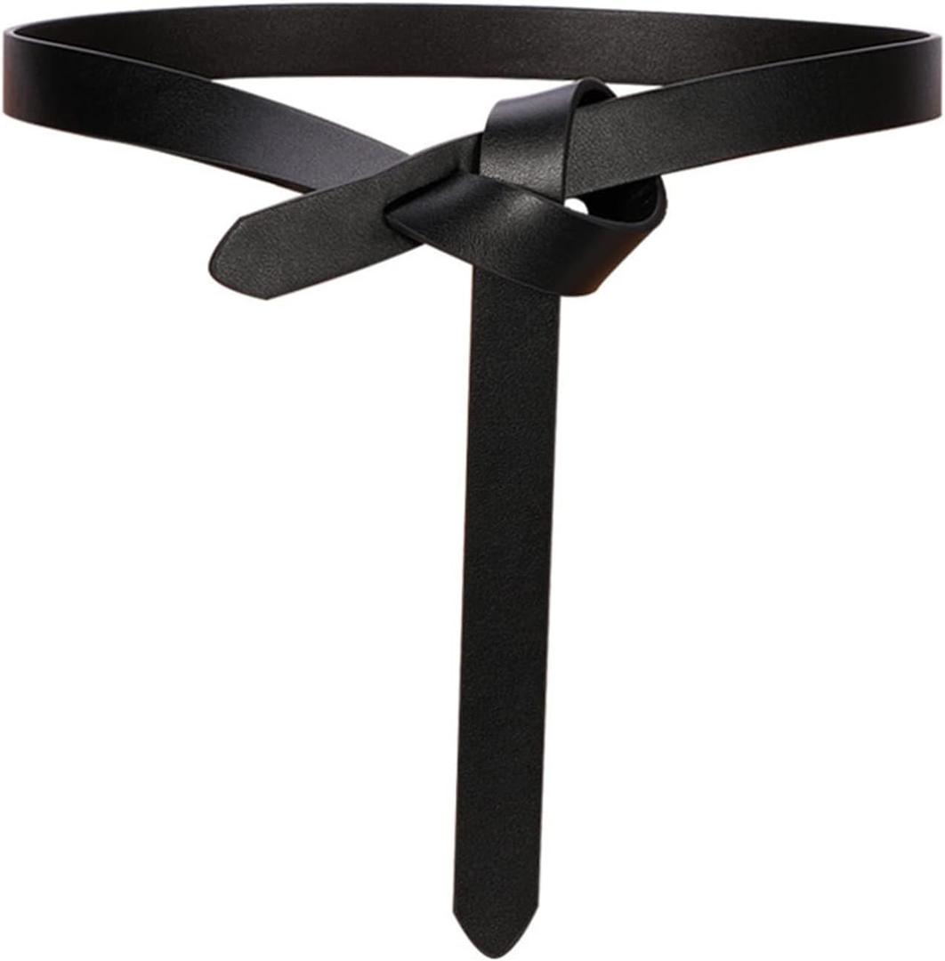 Knot Belts For Women Soft Faux Leather Belt Fashion Tie Belts For Women Wrap Belt For Jeans Pants Dress (Black)