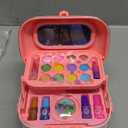 Hollyhi 58 Pcs Kids Makeup Kit for Girl, Princess Toys Real Washable Cosmetic Set with Mirror, Kids Makeup Sets for Girls, Play Make Up Birthday Gifts for 3 4 5 6 7 8 9 10 11 12 Years Old Kid (Pink) (Pink and White)