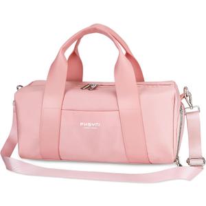 Compact Sports Gym Bag for Women Girls, Cute Mini Duffle Bag with Wet Pocket & Shoes Compartment, Personal Item Travel Workout Bag, 16"-Small, Pink