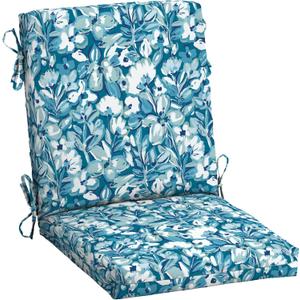 Arden Outdoor Midback Chair Cushion, 18 x 16.5, Rain-Proof, Fade Resistant Aqua Blue Fusion Floral | Dining Chair Cushion, Rain-Proof Seat Pad, Fade-Resistant, Mold and Mildew Resistant