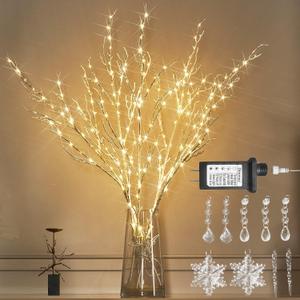 LITBLOOM Lighted White Twig Branches 32'' 200 LED Fairy Lights Plug in with Timer and Dimmer, Artificial Tree Branch with Lights for Holiday Xmas Home Decoration Indoor Outdoor Decor