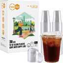 Turbo Bee 12 OZ 200 Sets Clear Plastic Cups with Strawless Sip Lids, To Go Crystal Clear Disposable Plastic Cups with Lids for Iced Coffee, Smoothies, Soda, Lemonade, Cold Beverage