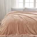 NEWCOSPLAY Super Soft Queen Blanket Taupe Premium Silky Flannel Fleece 3D Ribbed Jacquard Lightweight Bed Blanket All Season Use (Taupe Ribbed, Queen(90"x90"))