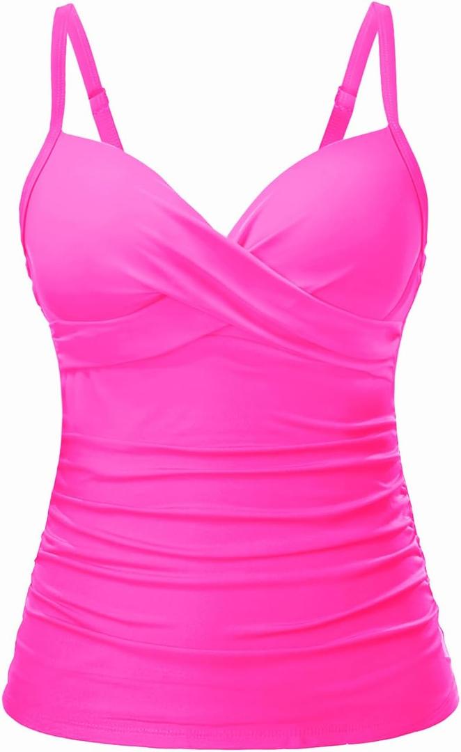 Tempt Me Womens Underwire Tankini Top Tummy Control Swim Tops Only Twist Front Push Up Bathing Suit No Bottom 2025 (Hot Pink) Medium