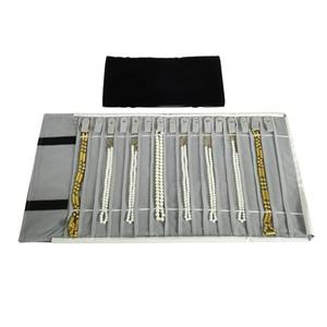 SCIKHEFT Portable Jewelry Roll Untangled Secure Necklace Travel Storage Bag Displays Holder 16 Chain (Black and Gray)