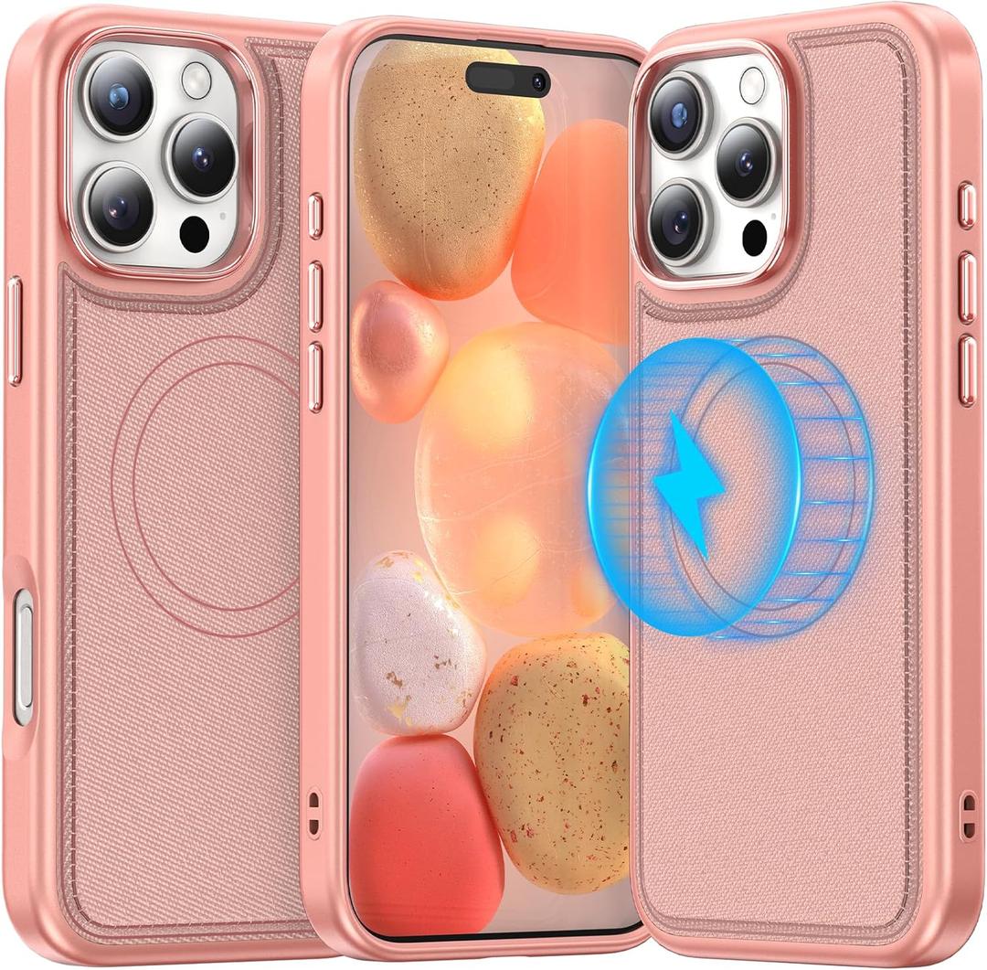 Meifigno Magnetic Case Designed for iPhone 16 Pro Max, [Luxury PU Leather] [Compatible with Magsafe] [Metal Button] Protective Phone Case Compatible with iPhone 16 Pro Max (2024) 6.9", Rose Gold