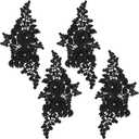 4Pcs Black Lace Bead Flower Applique 3D Floral Rhinestone Beaded Appliques Embroidery Polyester Crystal Pearl Sew on Patches for Sewing Making Dresses Cloth Gowns Home Decor Wedding Supply