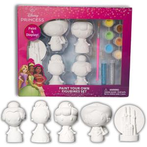 Innovative Designs Disney Princess DIY Paint Your Own Figurines Arts and Crafts Set for Girls, Paint, Paint Brush, and Glitter  Cinderella, Belle, Tiana, Jasmine, and Princess Castle