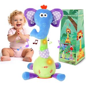 LUKETURE Dancing Talking Elephant Plush, Interactive Stuffed Animal Toy, Musical Plush with Record & Repeat, Sings 10 Songs, LED Lights