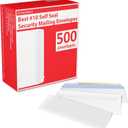 #10 Envelopes Letter Size Self Seal | 500 Business Mailing Security Peel and Sealing Envelope | 100% Tinted | no 10 White Windowless Legal Regular Plain Envelops Pack | 4-1/8 x 9-1/2 Inches | 24 LB