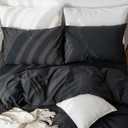 MooMee Bedding Pillowcases Pack of 2 100% Washed Cotton Linen Like Textured Breathable Durable Soft Comfy (Solid Black, King)