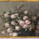 Large Gold Framed Vintage Flower Still Life Wall Art Romantic Floral Canvas Painting Poster Pink Rose Print with Antique Golden Frame Wall Decor for Cottagecore Living Dining Room Bedroom 36x24inch