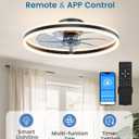 VOLISUN Low Profile Ceiling Fans with Lights and Remote, 24in Flush Mount Ceiling Fans with Light, 3000K-6500K Dimmable Fandelier LED Fan Light, Black Bladeless Ceiling Fans with Lights for Bedroom