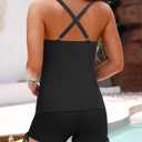 Daci Tankini Swimsuits for Women - Two Piece Tummy Control Swimsuits Ribbed Tankini Top with Shorts Button Bathing Suits (M)