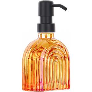 Glass Kitchen Soap Dispenser Bathroom, 9 Oz, Refillable Liquid Modern Soap Dispenser for Hand Soap, Lotion Dispensers Bottle - Home, Commercial Countertop Decor. (Orange)