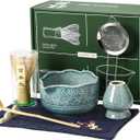 Matcha Whisk Set, 7 Pcs Matcha Kit Includes Ceramic Blue Matcha Bowl, Whisk and Holder, Bamboo Scoop, Scoop Stand, Sifter, and Tea Towel - Traditional Tea Ceremony Accessory Set for Matcha Lovers