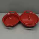 Rachael Ray Solid Glaze Ceramics Casserole Bakers/Baking Dish with Shared Lid Set, 3 Piece, Red