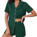 Ekouaer Pajama Set Women Classic Loose Short Sleeve Button Down Pjs Set Soft Sleepwear Loungewear with Pockets, (Dark Green, Medium)