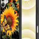 KANGHAR Floral Case for iPhone 16 Plus Case Sunflower Butterfly Anti-Slip Drop Protection with Soft TPU Bumper Shockproof Protective Phone Cover for Women Girls