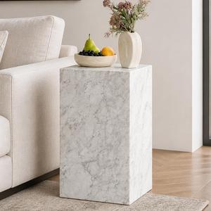 Koville Natural Marble Side Table, 20" Square End Tables for Living Room, Bedroom, Sofa, Modern Beside Table, Small Coffee Table Nightstand Luxury Minimalist Home Office Decor(Super White), 20" x 12" x 12"