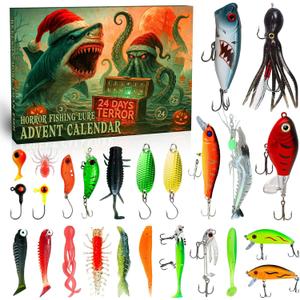 Funewest Fishing Advent Calendar 2025 for Adults, 24 Day Christmas Countdown with Spooky Fishing Lure Baits, Xmas Surprise Gifts for Men Fishermen Father Boyfriend Outdoor Lover