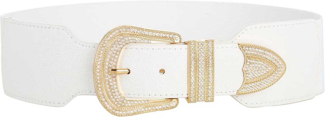 2 x Sparkly Wide Stretchy Rhinestone Waist Belt for Women Vintage Bling Elastic Buckle Belt for Ladies Dresses