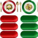 Harloon 100 Pcs Round Christmas Paper Placemats, 13" Disposable Paper Placemats Red and Green Glitter Table Mats Mirror Decorative Charger Place Mat for Dining Party Xmas Kitchen Banquet Table Setting