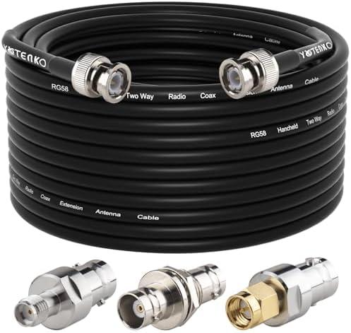 YOTENKO BNC Cable 50ft, 50 Ohm RG58 BNC Male to Male Extension + Set of 3 BNC Female to Female/SMA Male/SMA Female Connector Adapters