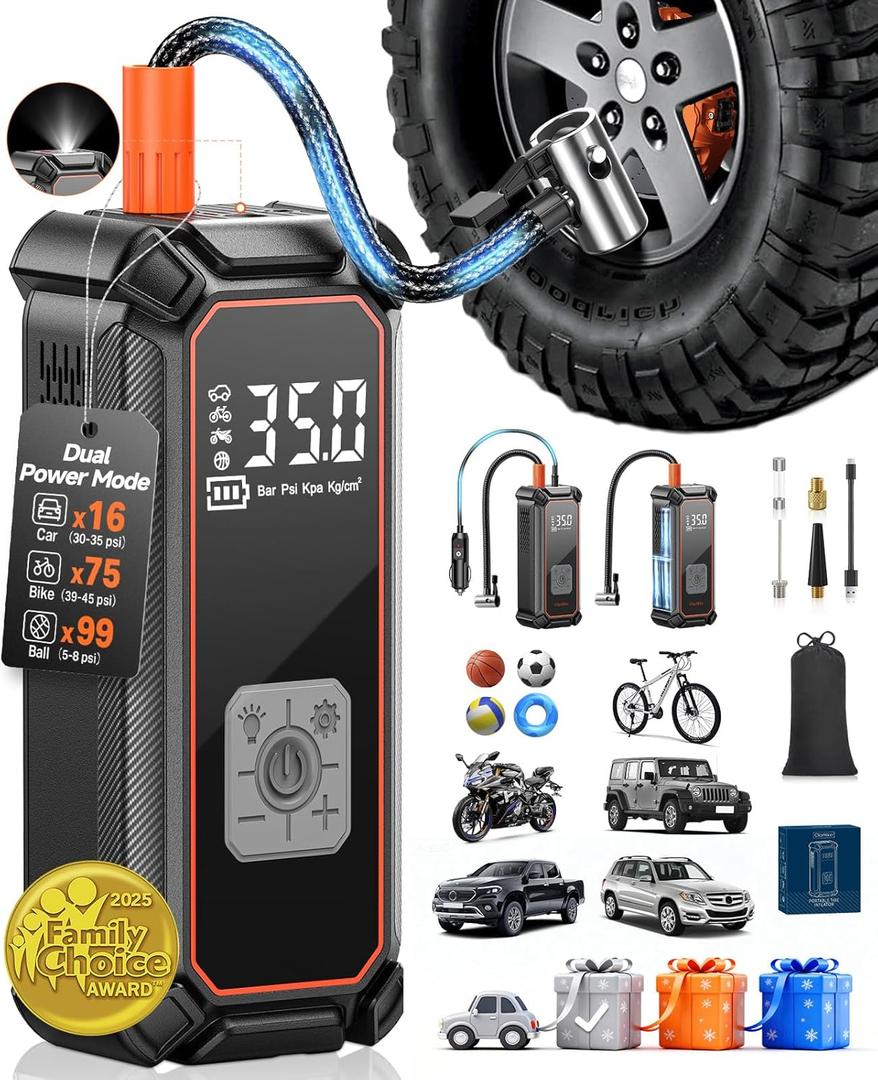 OlarHike Cordless Tire Inflator Portable Air Compressor, 150PSI Dual Power - 5400 mAh & 12V DC, Air Pump for Car Tires, Bike, Motorcycle, Bicycle, Electric Pump with LED Light & Digital Pressure Gauge